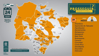 Prosseguir: Novo mapa de risco aponta que 39 municípios estão na bandeira laranja