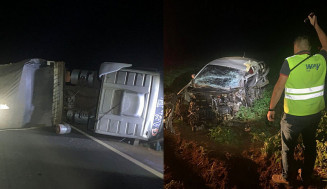 Acidente entre carro e carreta deixa bebê de um ano gravemente ferido. — Foto: Marcelo Ceccarelli Way-306