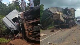 Três carretas e uma caminhonete colidem em rodovia de MS