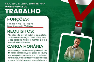 Processo Seletivo visa contratar Visitador do Programa Criança Feliz