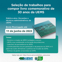 Prorrogado o prazo até 11 de junho o envio dos capítulos para livro sobre os 30 anos da UEMS