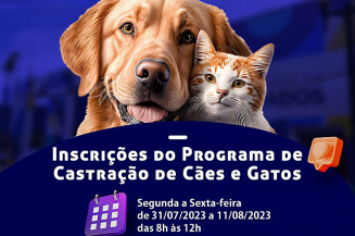 Prefeitura abre inscrições para Castração de Cães e Gatos nesta segunda-feira