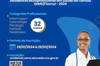 Dourados abre processo seletivo para residência multiprofissional em saúde da família