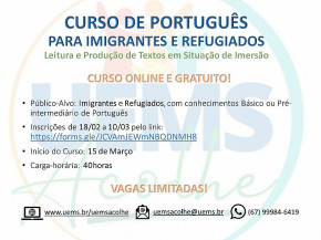 Uems: Inscrições abertas para curso on-line destinado a imigrantes e refugiados
